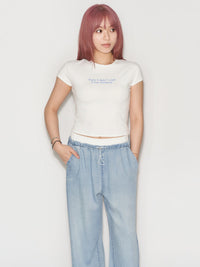 Double Layered Waist Wide Leg Denim Pants