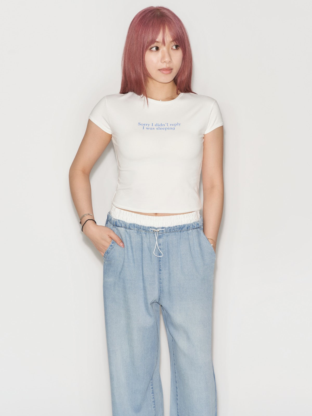 Double Layered Waist Wide Leg Denim Pants