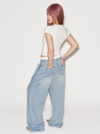 Double Layered Waist Wide Leg Denim Pants
