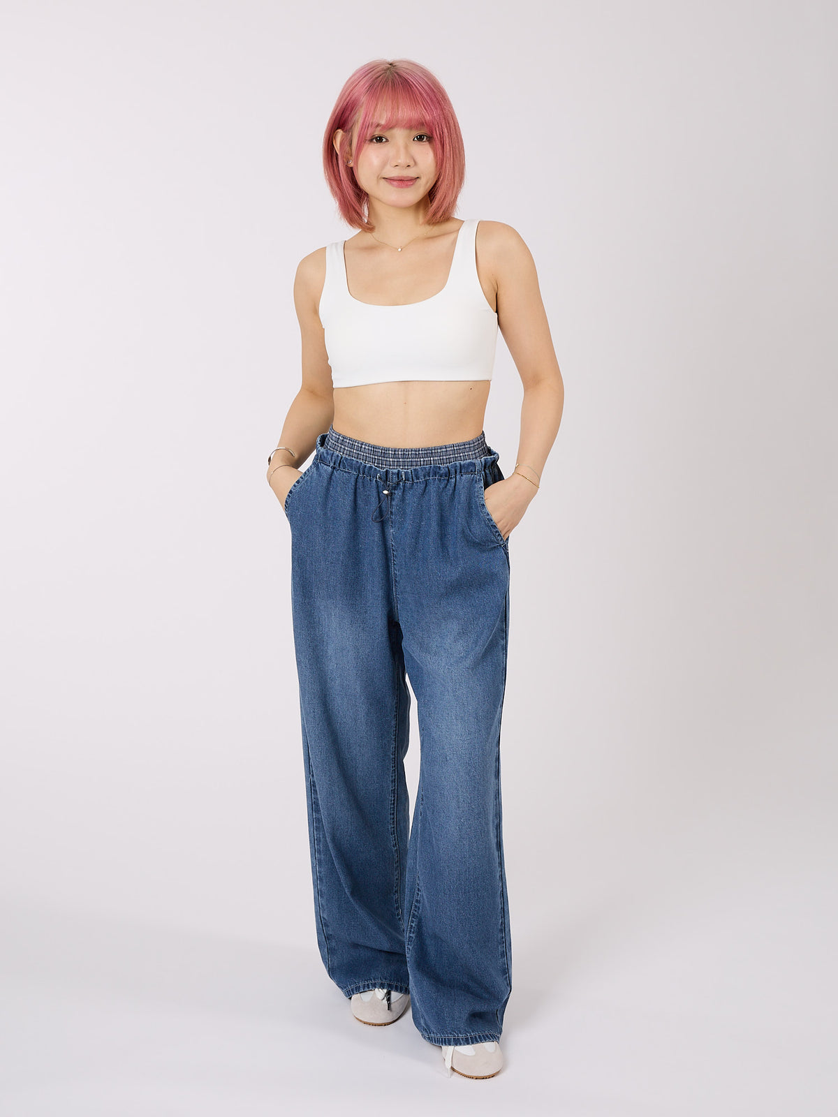 Double Layered Waist Wide Leg Denim Pants
