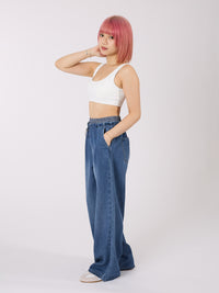 Double Layered Waist Wide Leg Denim Pants