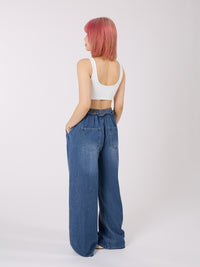 Double Layered Waist Wide Leg Denim Pants