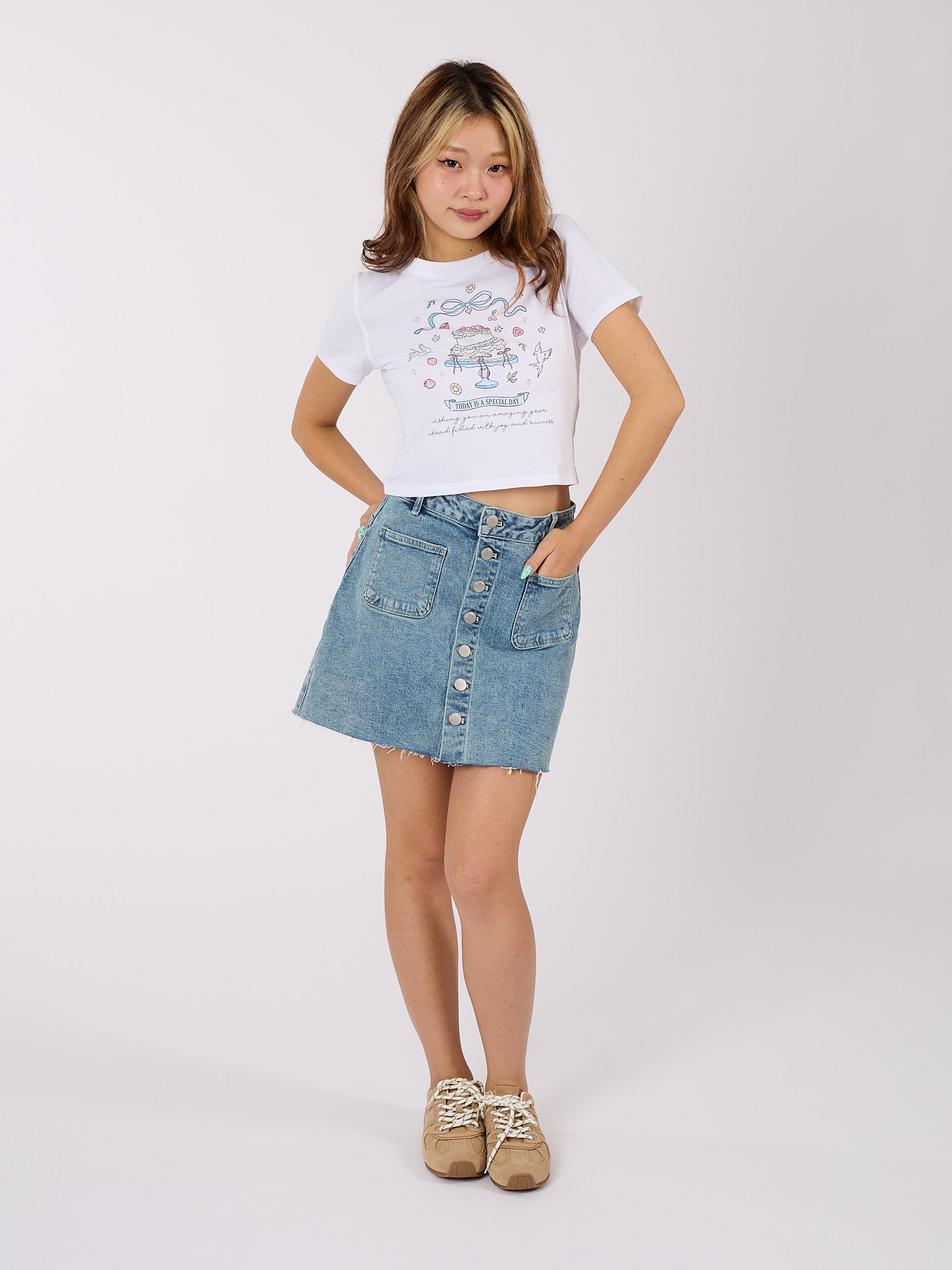 Button Denim Skirt