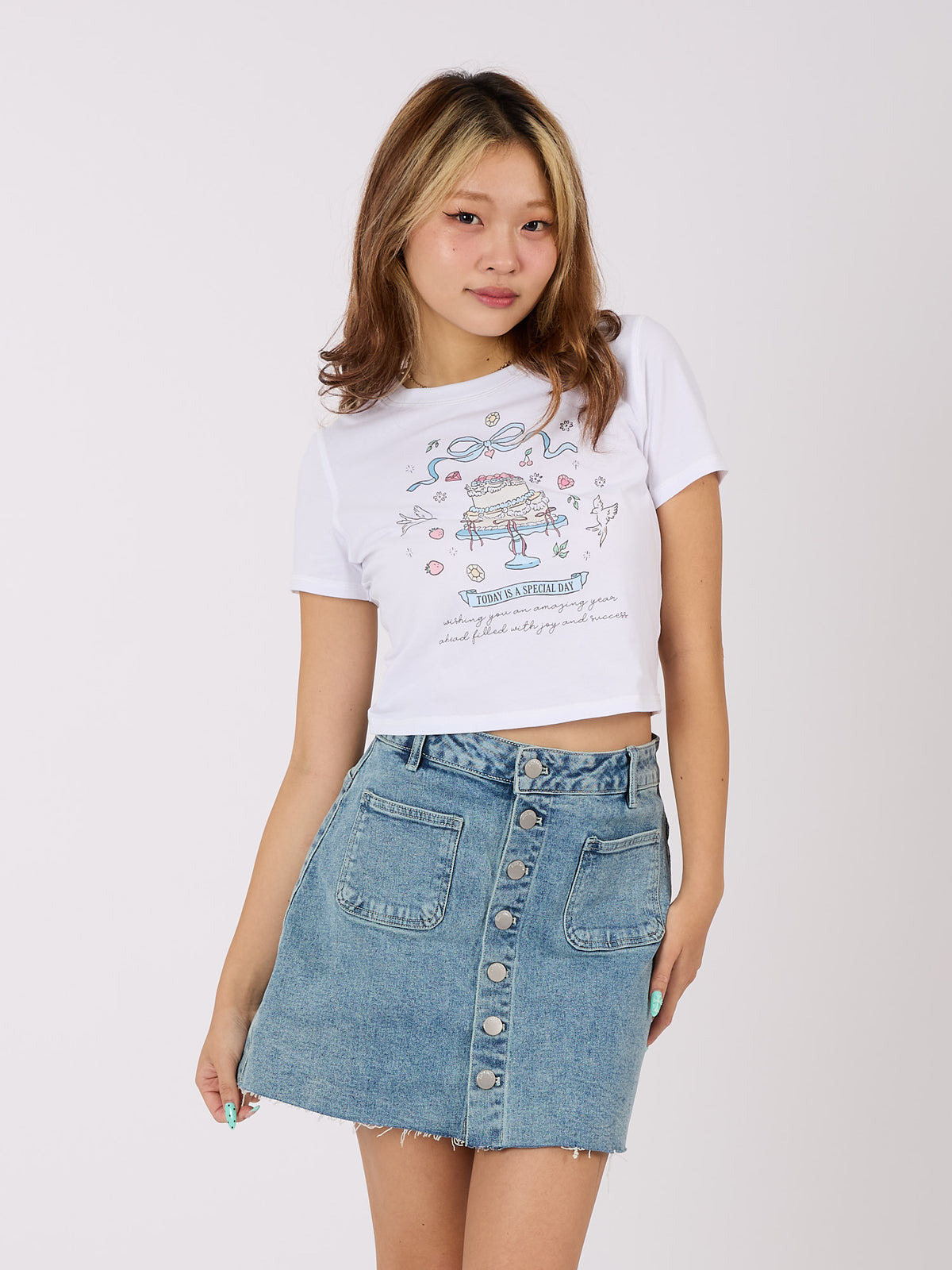 Button Denim Skirt
