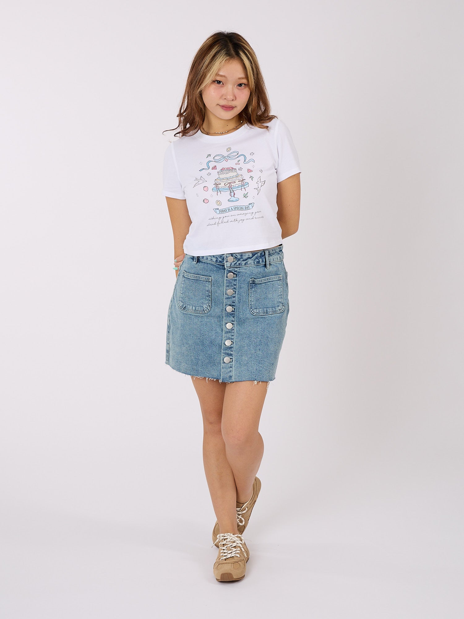 Button Denim Skirt