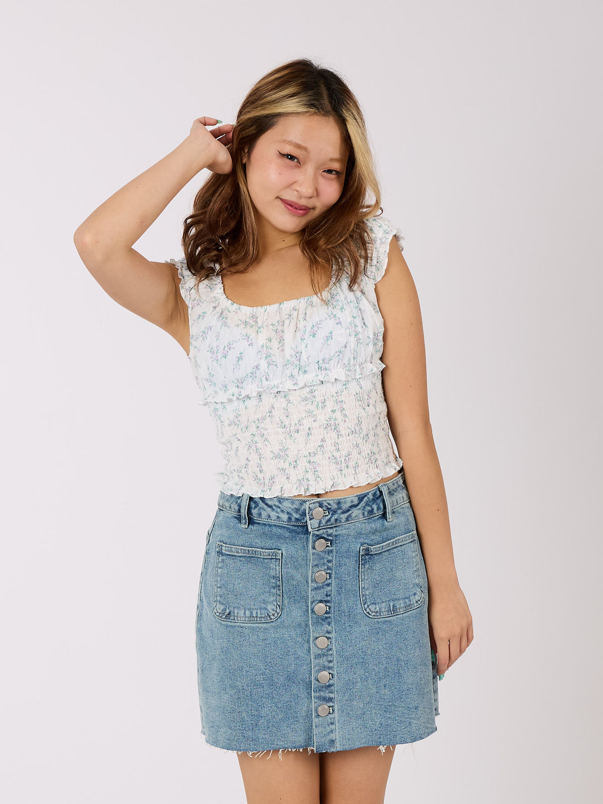 Button Denim Skirt