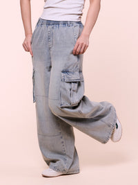 Wide Leg Cargo Denim Pants