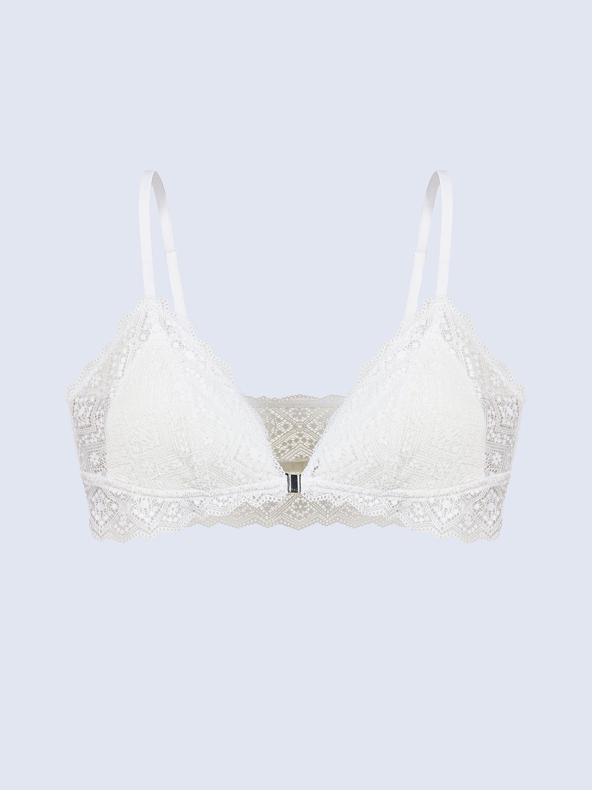 CAMBRE, Front Closure Wireless Light Pad Lace Bralette - 8F5-OffWhite