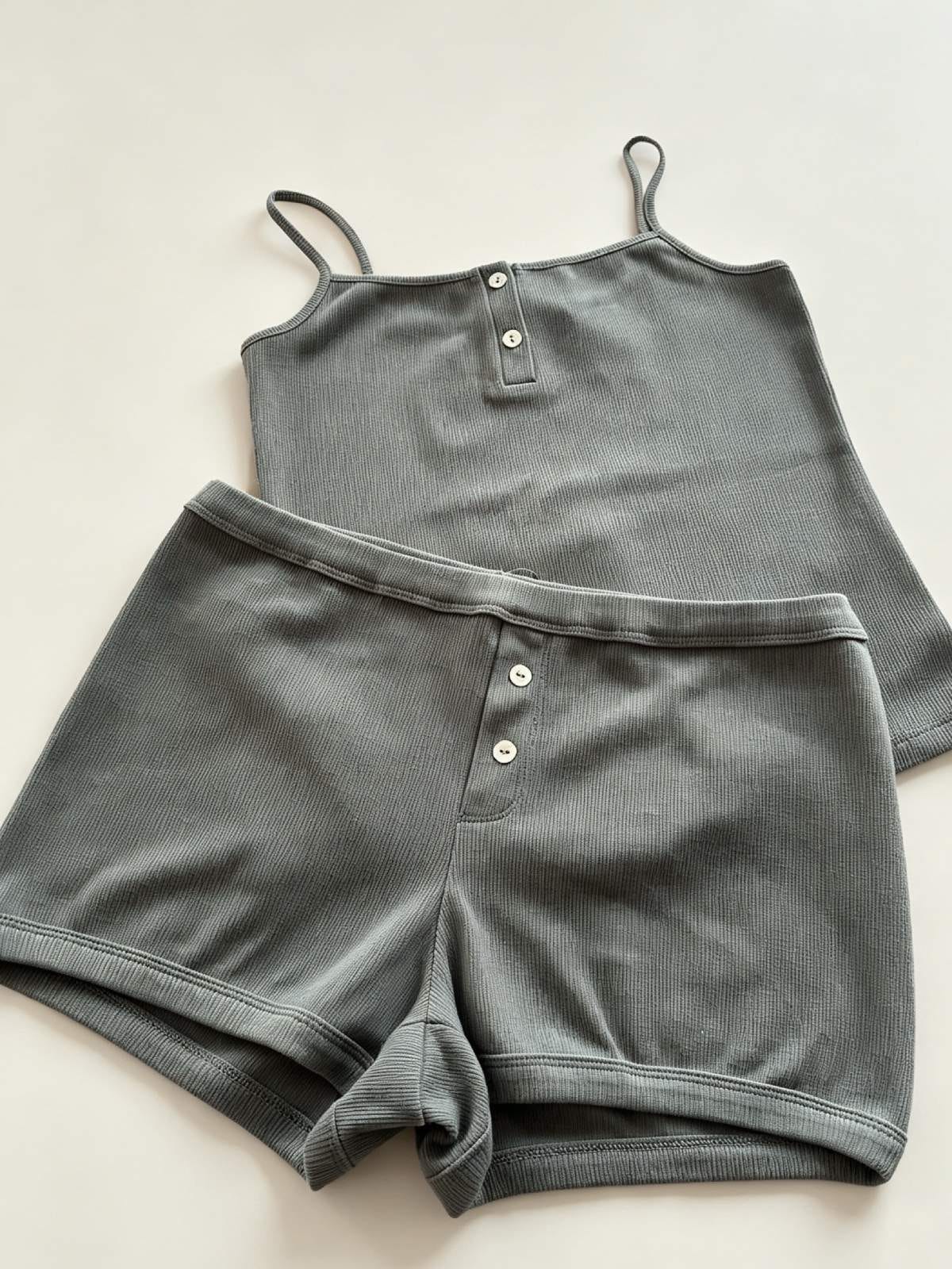 Cotton Rib Cami Top - 8f6-bluegrey