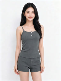Cotton Rib Lounge Shorts - 8f6-bluegrey