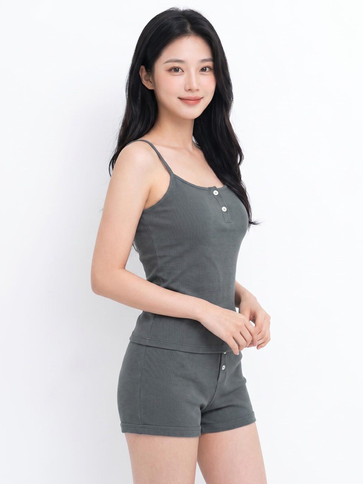Cotton Rib Lounge Shorts - 8f6-bluegrey