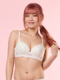 RICHA, Wireless Push Up Lace Bra - 8S6-OffWhite