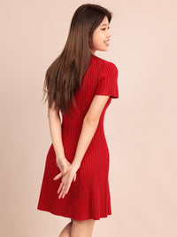 EMERSON, Short Sleeve Ribbed Knit Dress - 8S6-ChineseRed