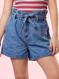 TAMIA, Denim Shorts - 8S6-BlueDenim