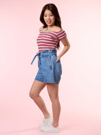 TAMIA, Denim Shorts - 8S6-BlueDenim