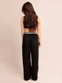 EELOIT, Foldover Waist Wide Leg Pants - 8S6-Black