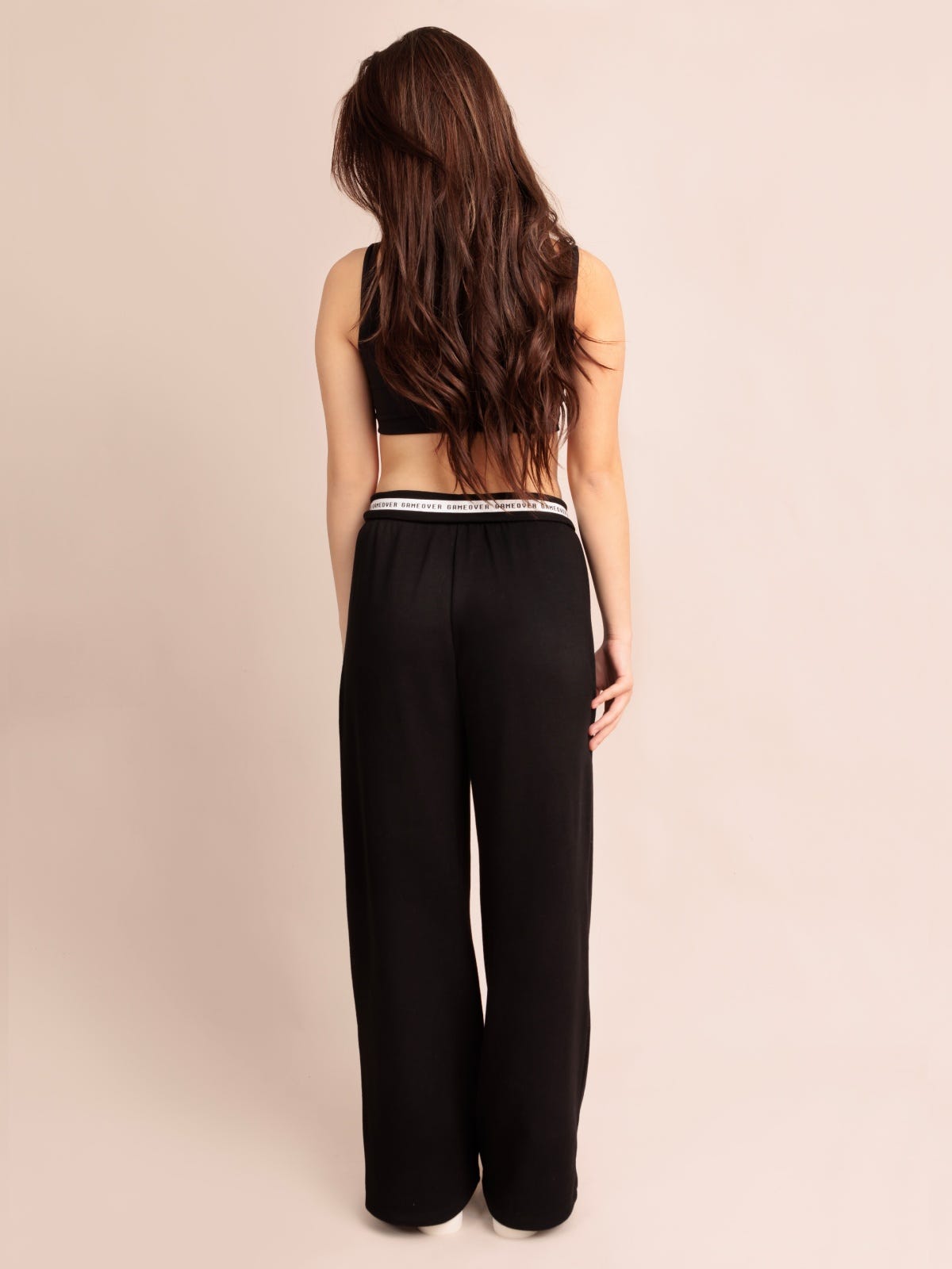 EELOIT, Foldover Waist Wide Leg Pants - 8S6-Black