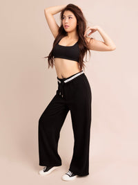 EELOIT, Foldover Waist Wide Leg Pants - 8S6-Black