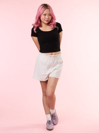 DENISE, Embroidered Shorts     - 8S6-OffWhite