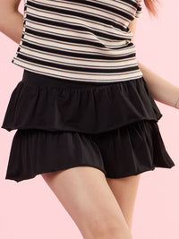 DEBRA, Ruffled Tiered Mini Skirt - 8S6-Black
