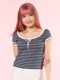 MEREDITH, Striped Top - 8S6-NavyBlazer