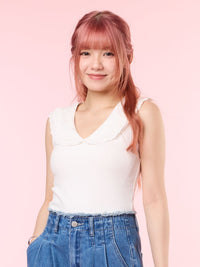SAISHA, Ruffle Collar Sleeveless Top - 8S6-OffWhite