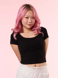 MILLIE, Ribbed Top - 8S6-Black