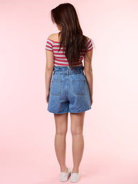 BRENDA, Striped Off Shoulder Top - 8S6-HighRiskRed