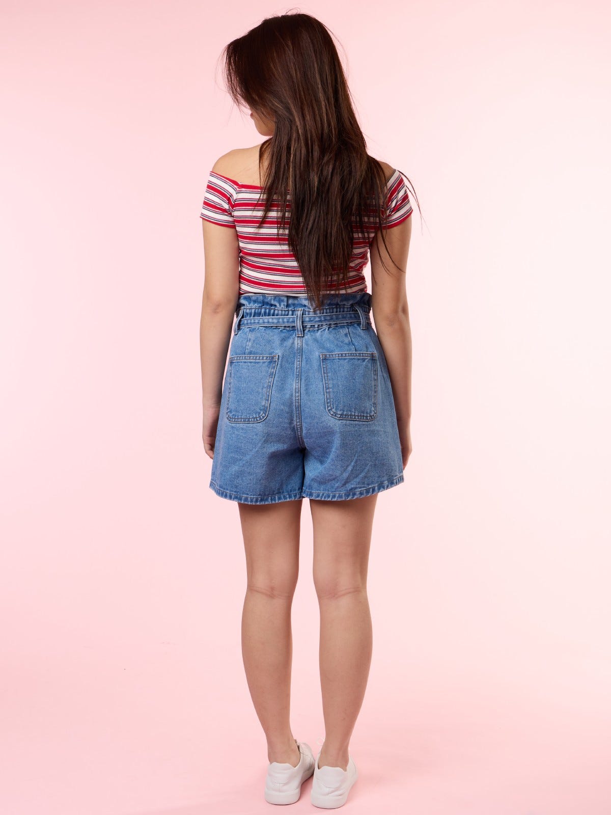 BRENDA, Striped Off Shoulder Top - 8S6-HighRiskRed