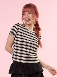 ALAINA, Striped Tee - 8S6-Black